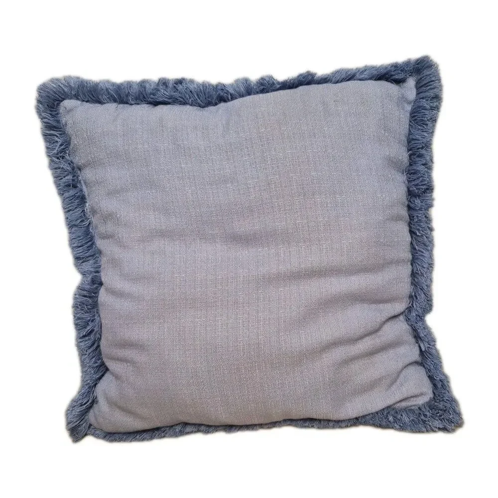 Fringed Throw Pillow 80s  Country Blue Farmhouse Beach Condo Great Shape